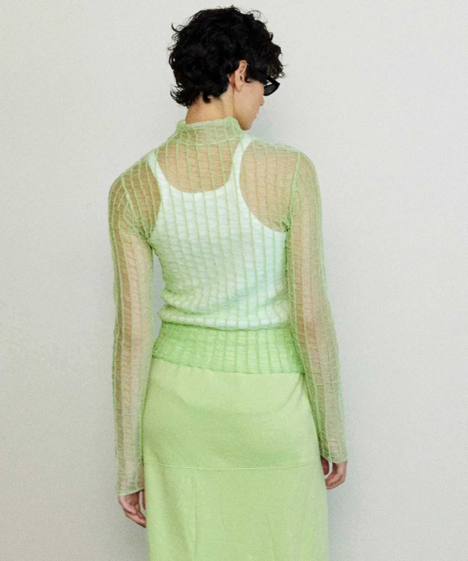 【SALE】Shirring Stripe Sheer Knitwear