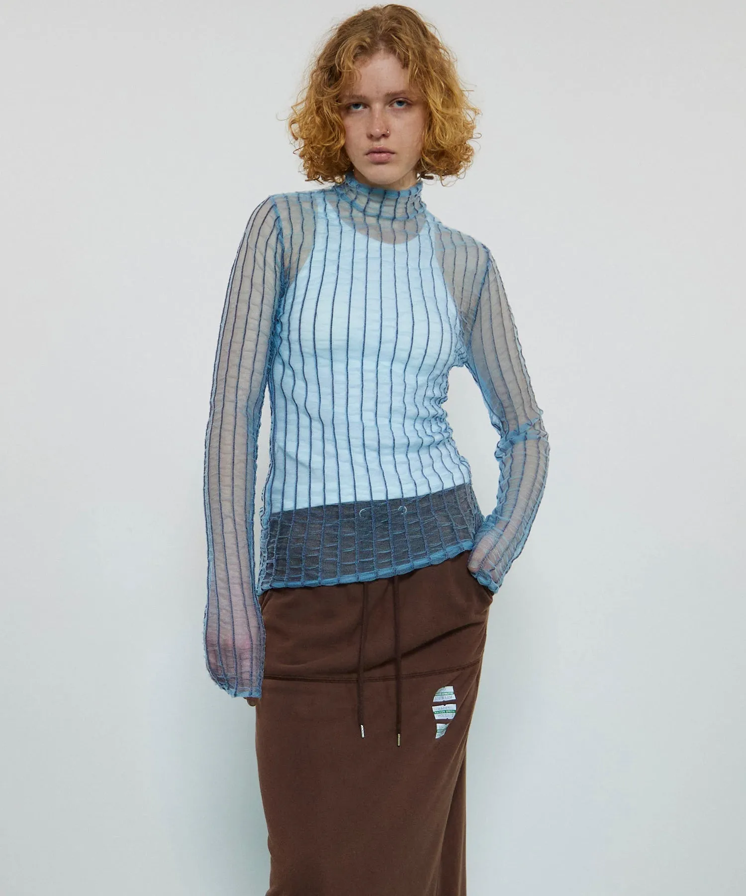 【SALE】Shirring Stripe Sheer Knitwear