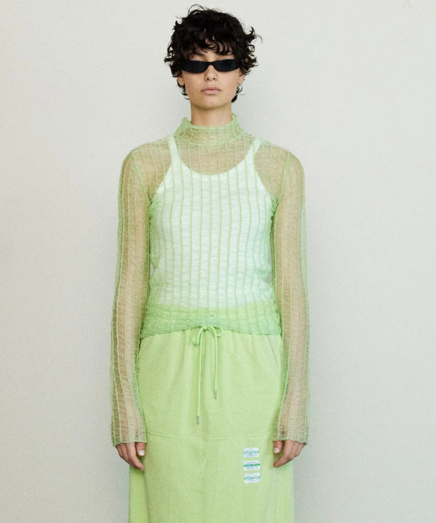 【SALE】Shirring Stripe Sheer Knitwear