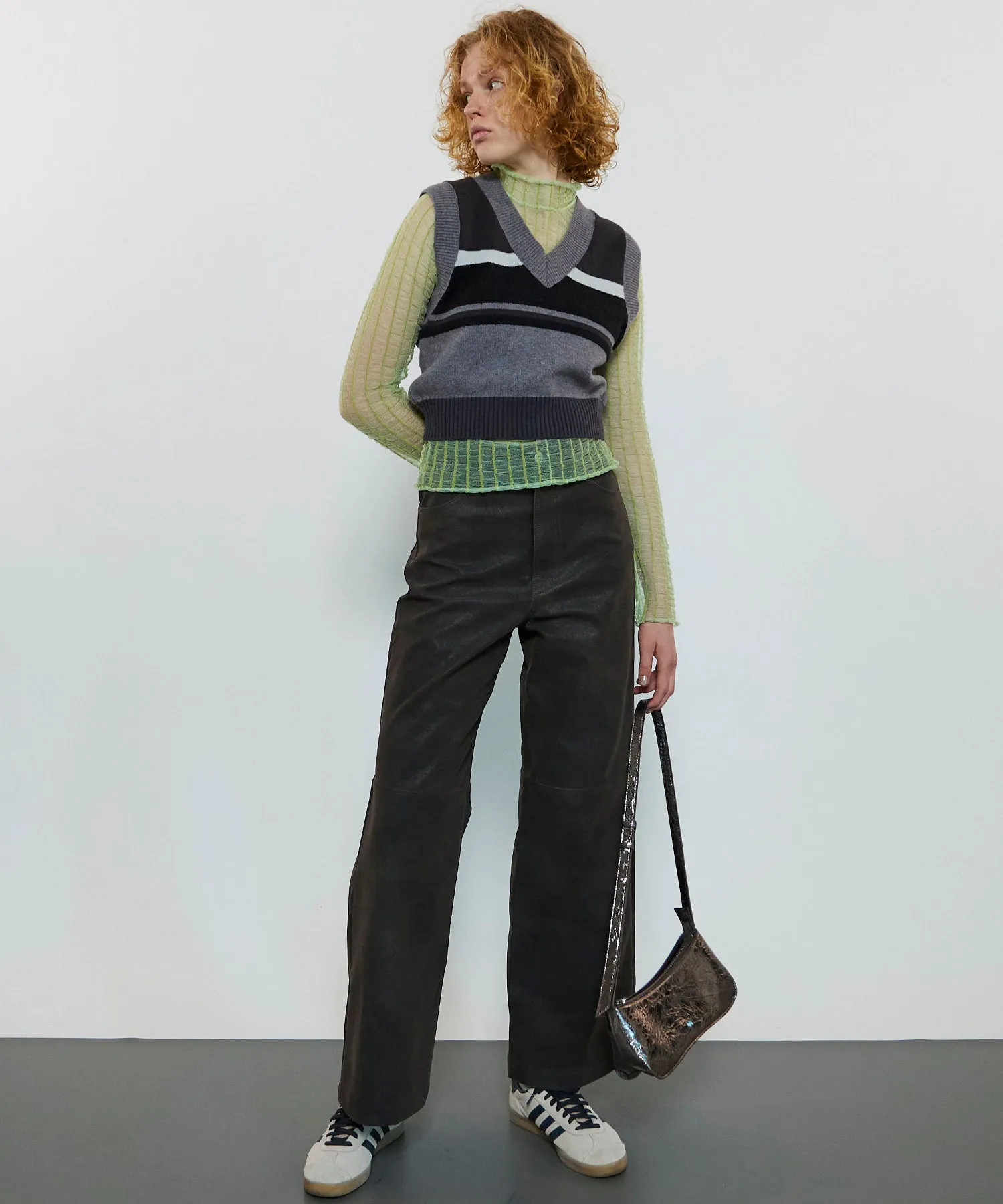 【SALE】Shirring Stripe Sheer Knitwear