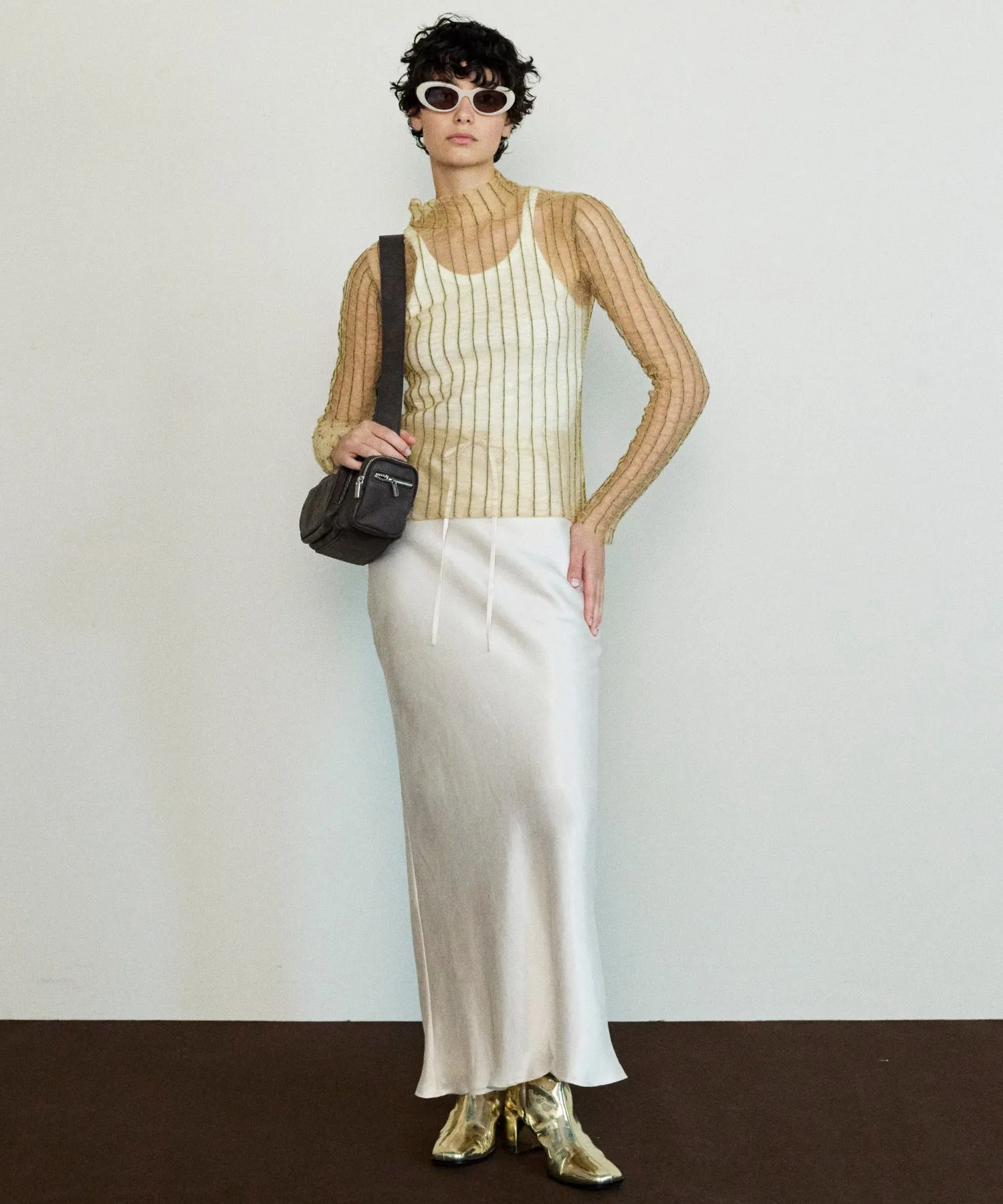 【SALE】Shirring Stripe Sheer Knitwear