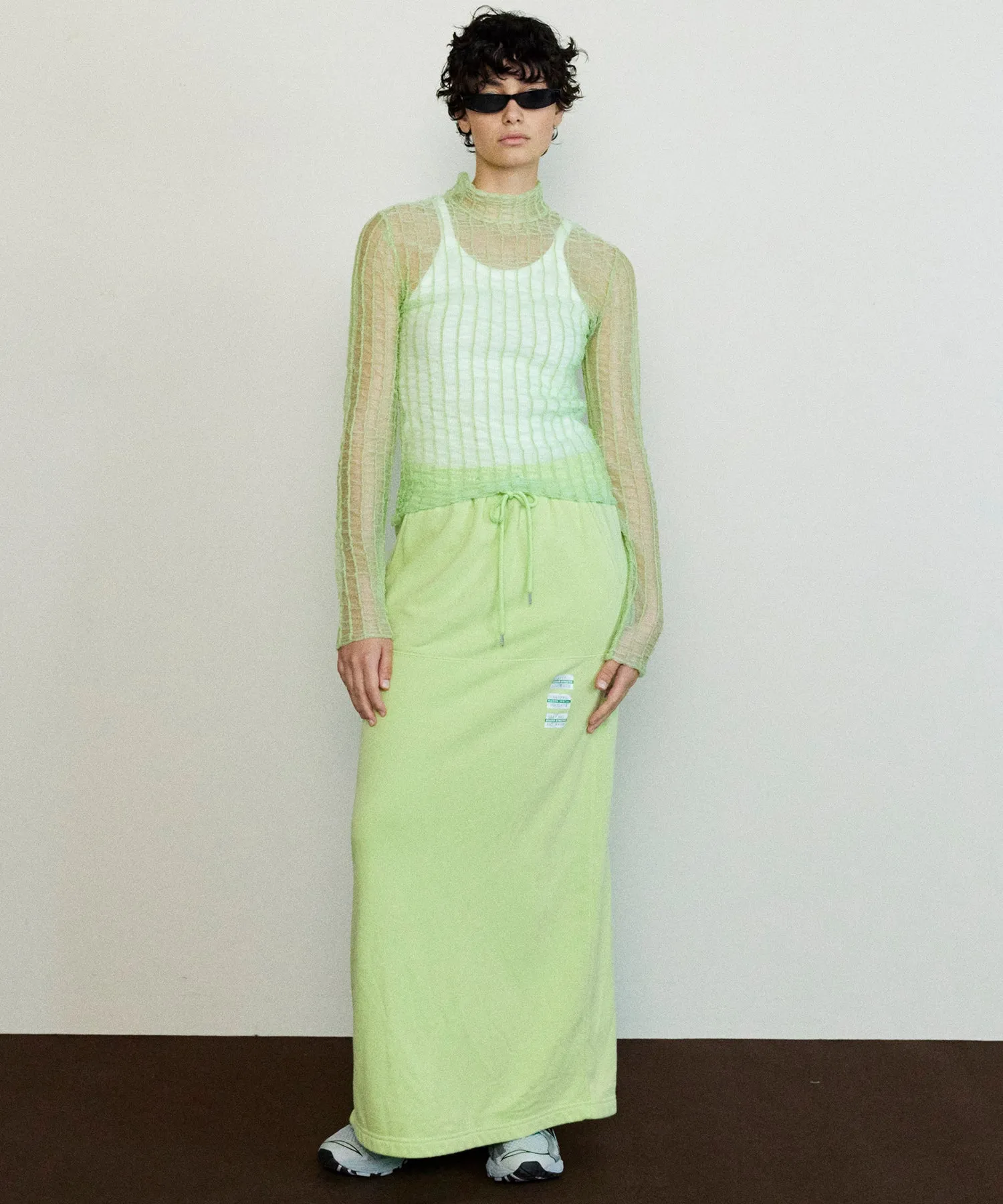 【SALE】Shirring Stripe Sheer Knitwear