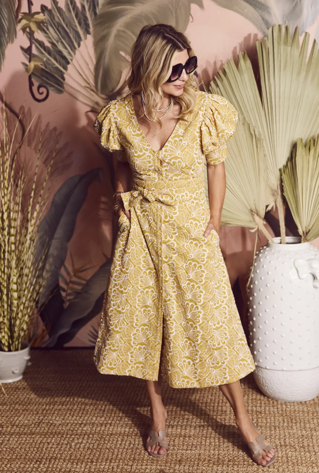 SAMPLE - Deep V Day Gown - MIDI - Marigold Embroidery