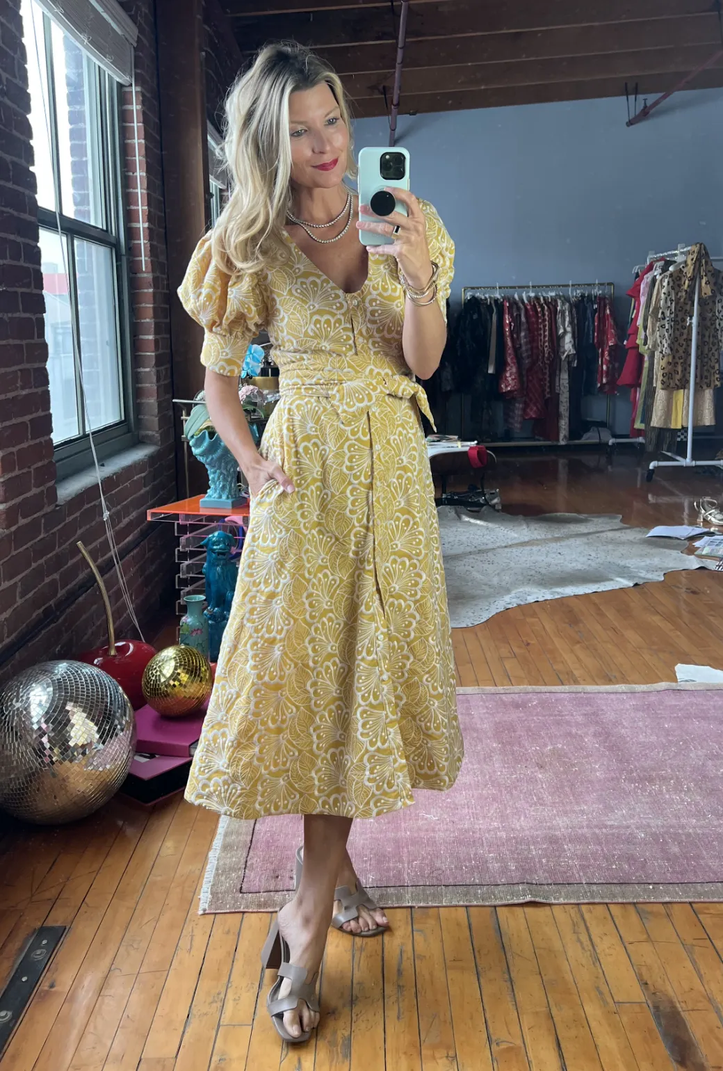 SAMPLE - Deep V Day Gown - MIDI - Marigold Embroidery