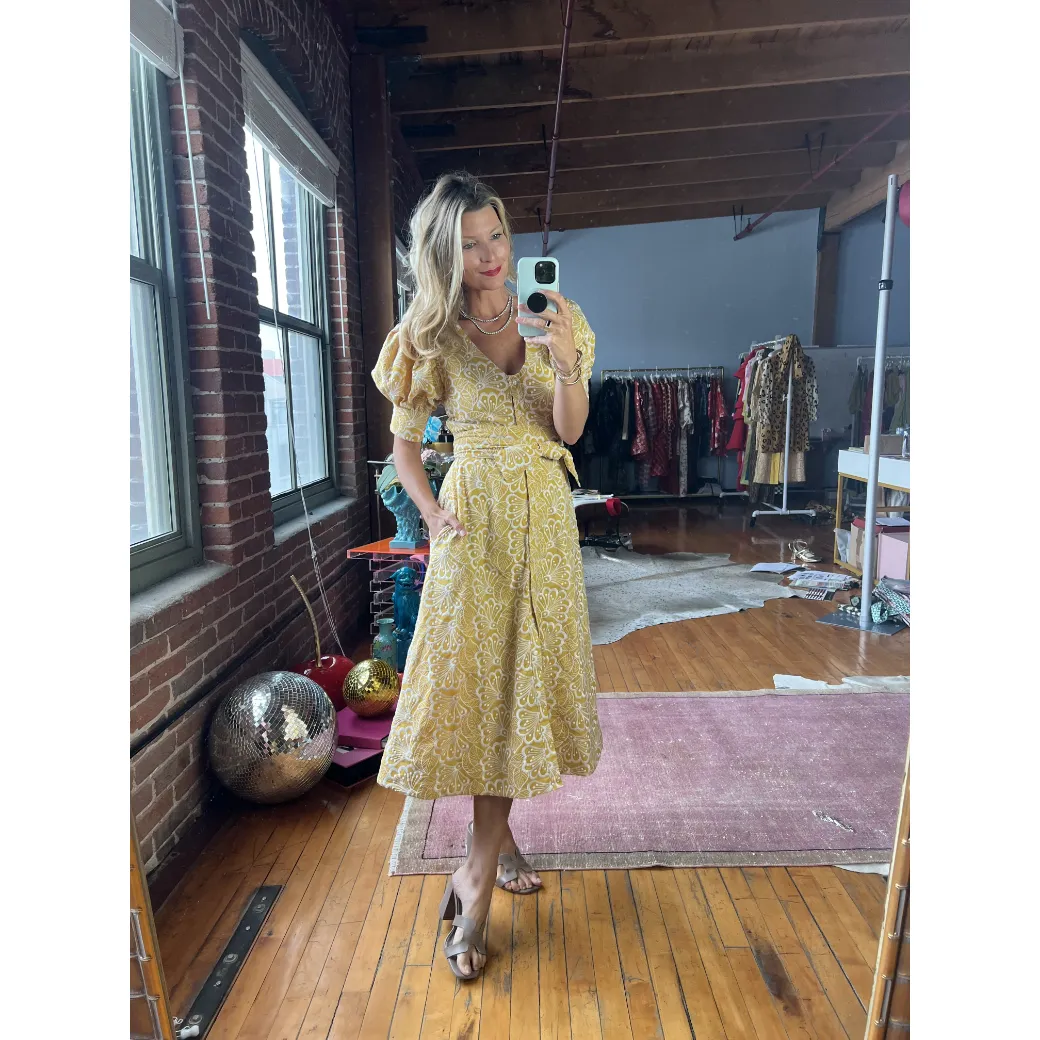 SAMPLE - Deep V Day Gown - MIDI - Marigold Embroidery