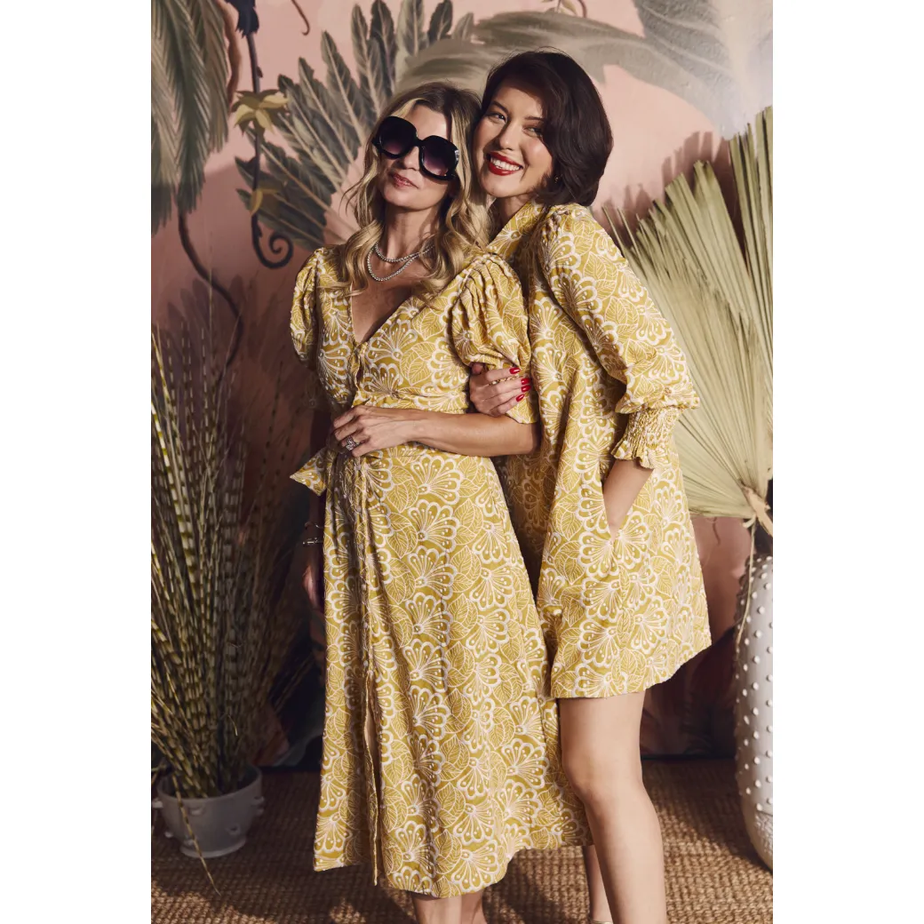 SAMPLE - Deep V Day Gown - MIDI - Marigold Embroidery