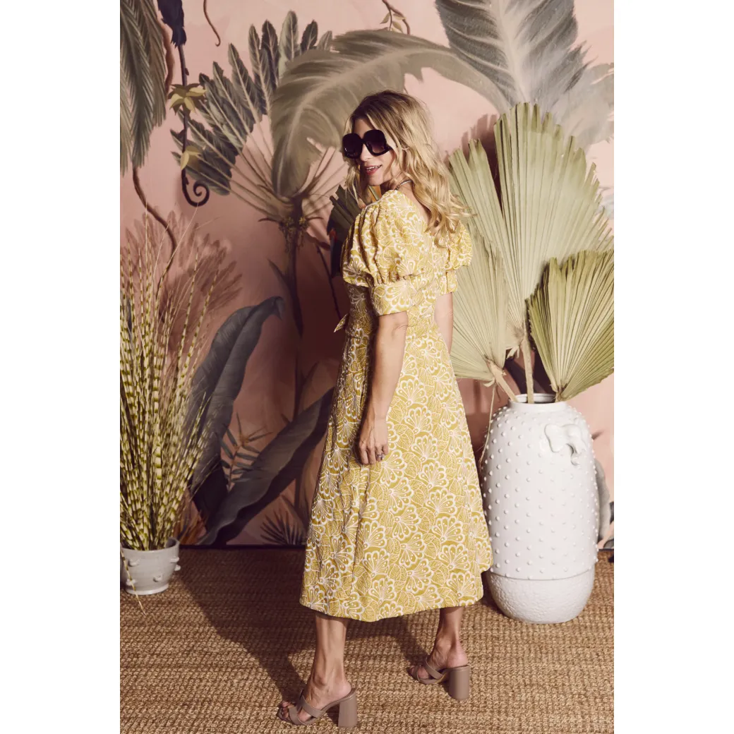 SAMPLE - Deep V Day Gown - MIDI - Marigold Embroidery
