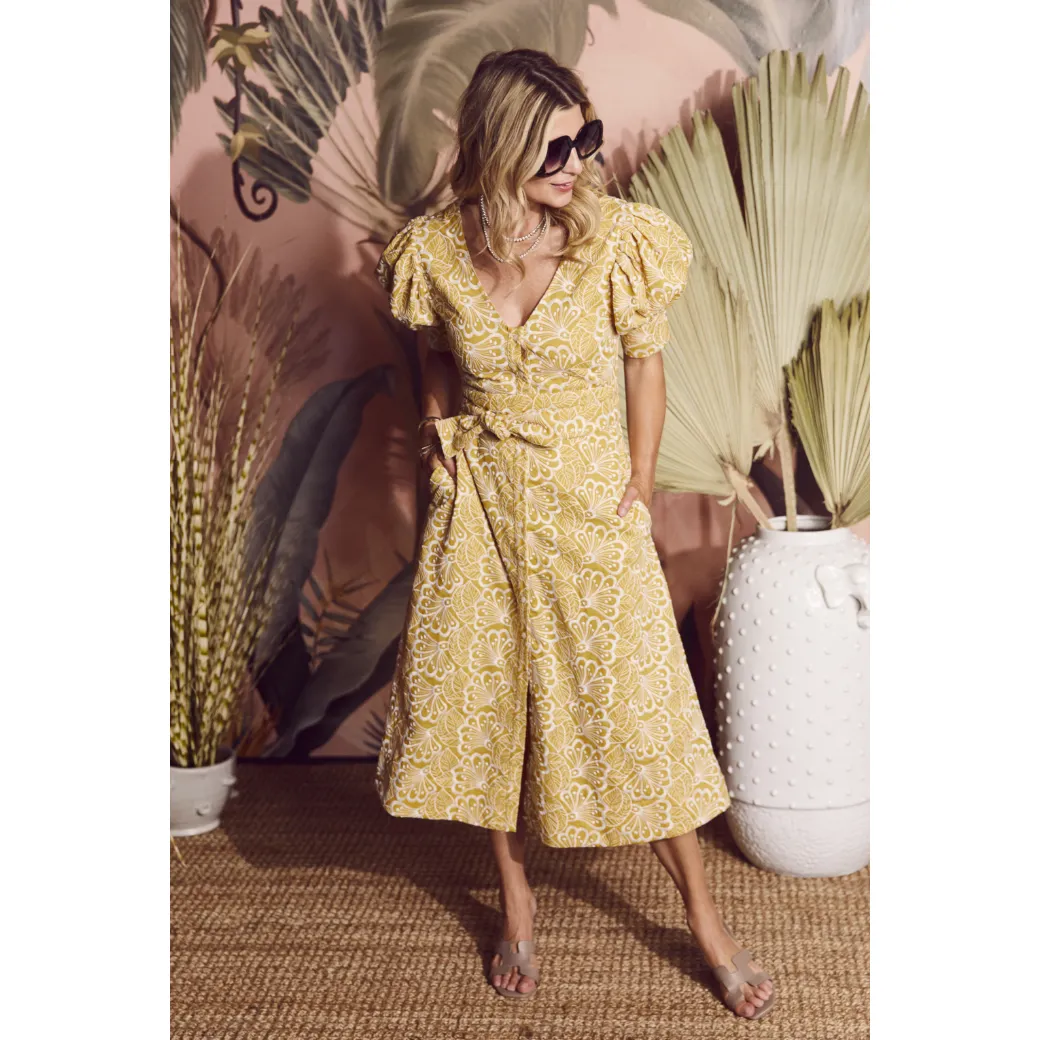 SAMPLE - Deep V Day Gown - MIDI - Marigold Embroidery