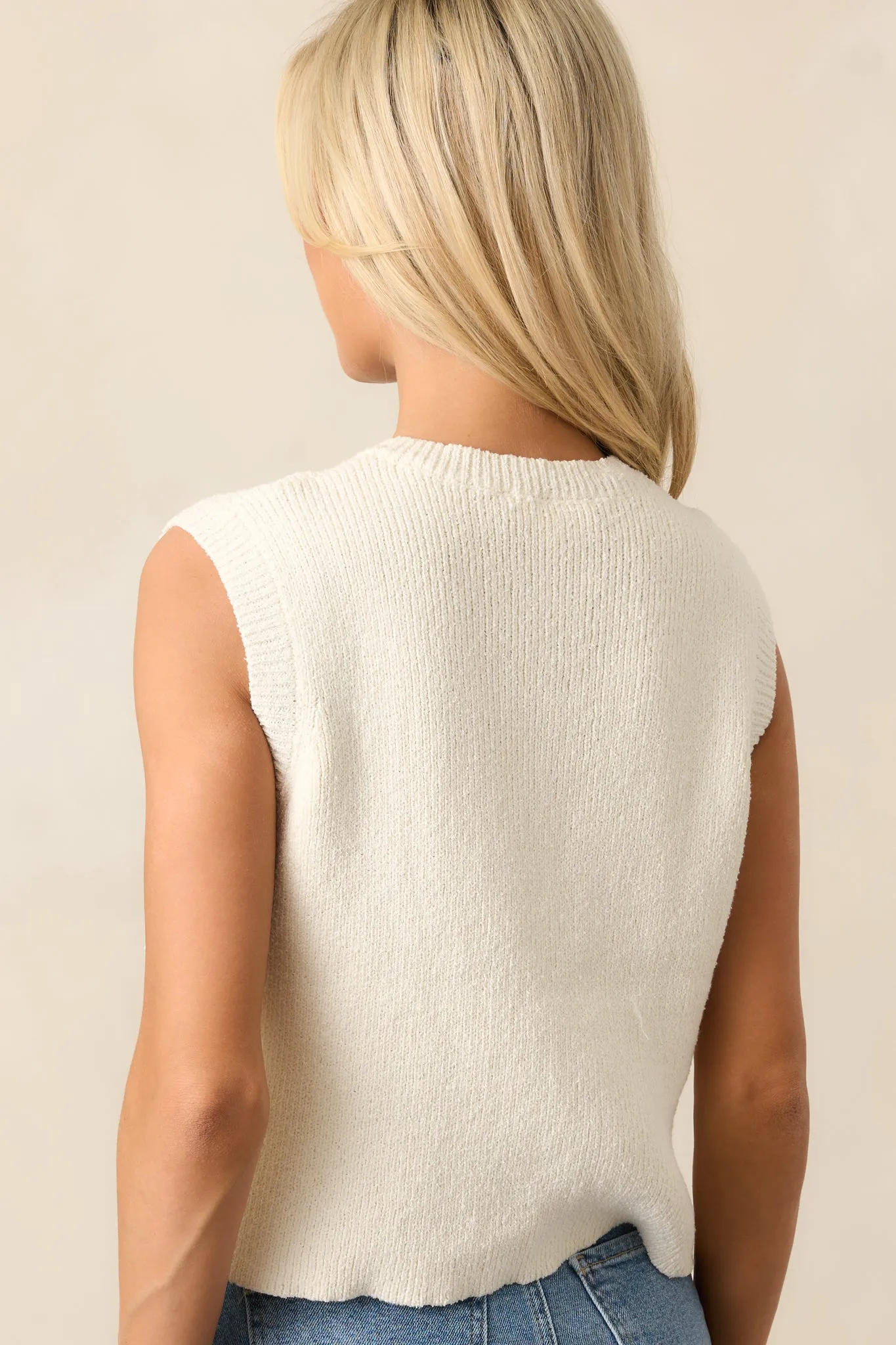 Sands Of Life Ivory Button Front Knit Sweater Vest