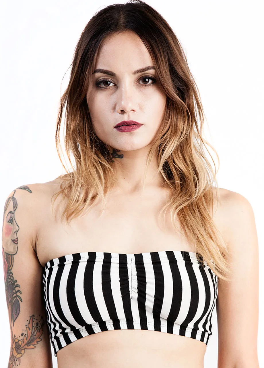 See You Monday Black & White Striped Bandeau Top