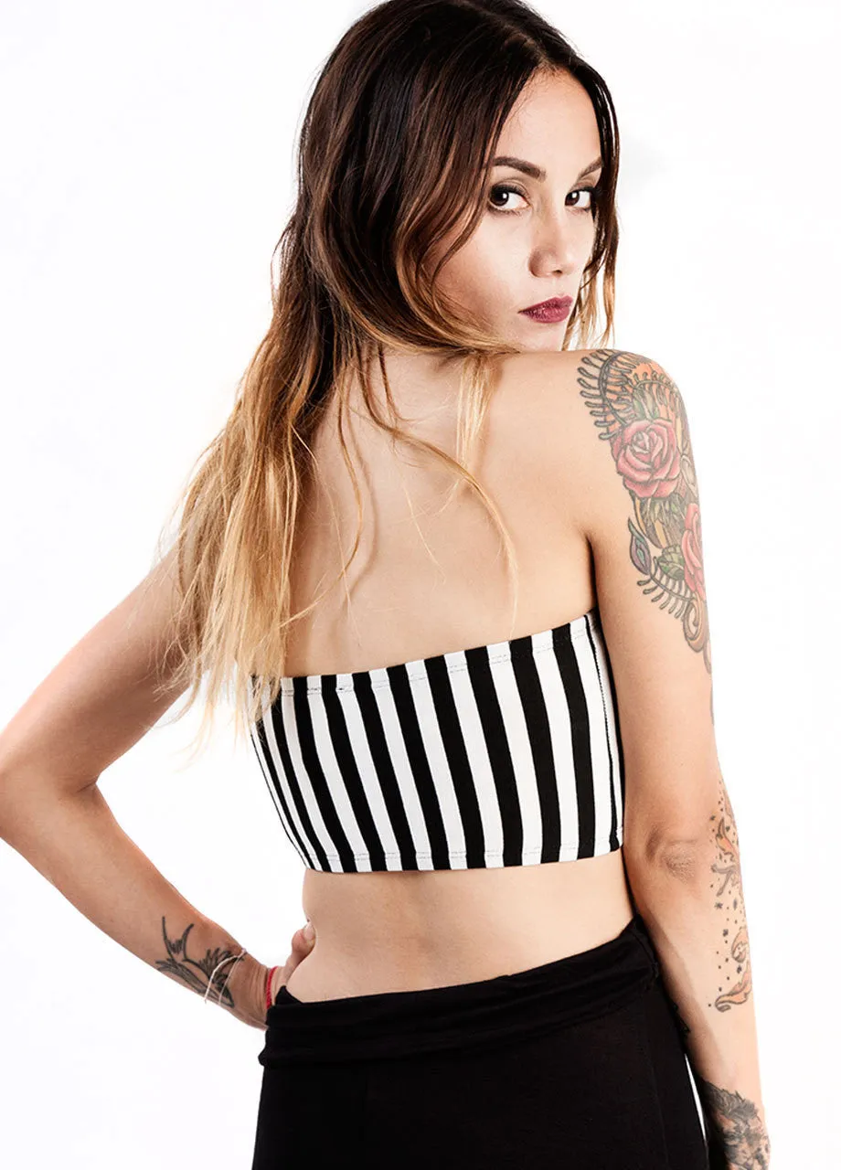 See You Monday Black & White Striped Bandeau Top