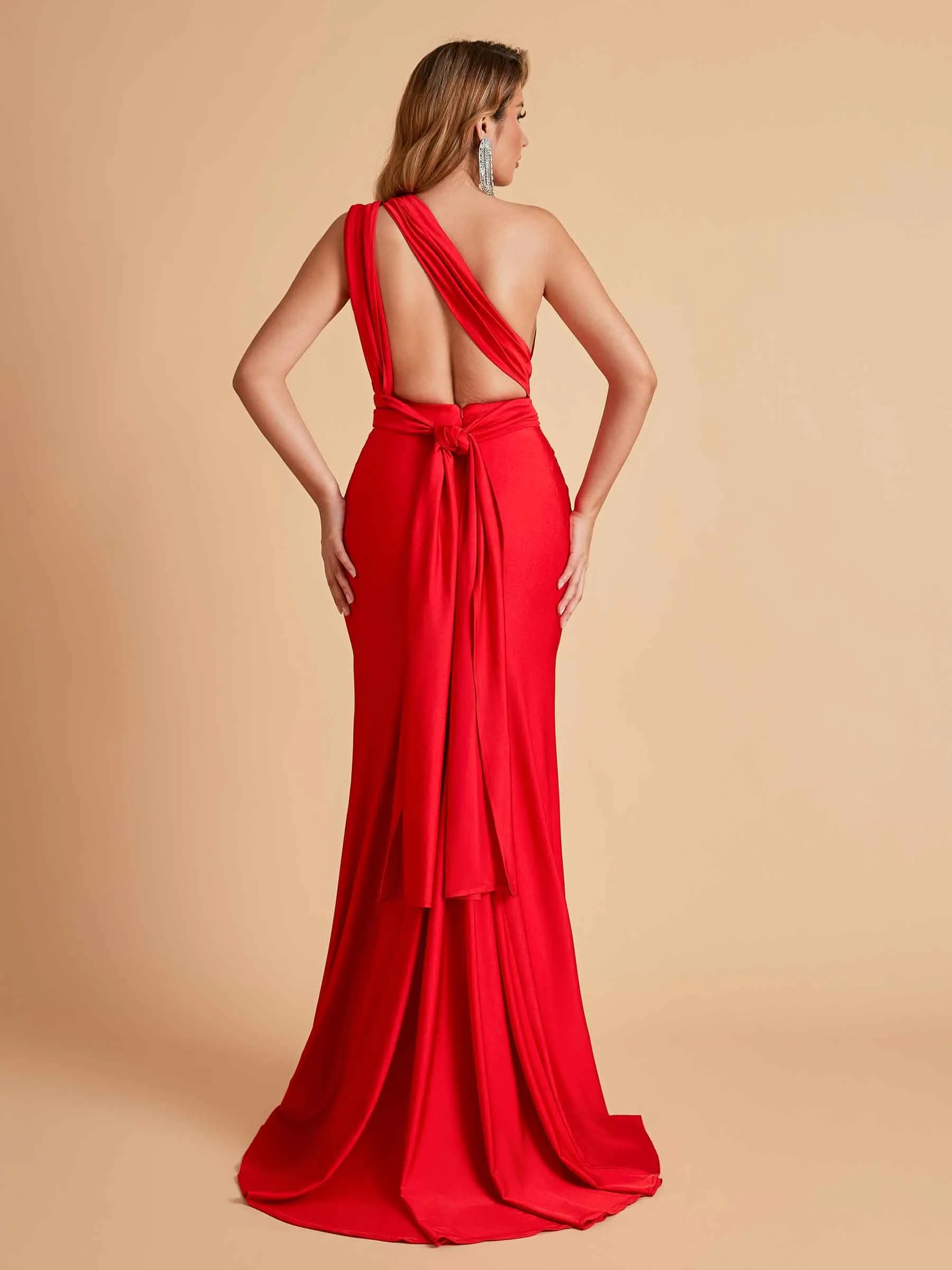 Sexy Convertible Jersey Pleats Mermaid Bridesmaid Dresses Floor Length Bridal Party Dresses
