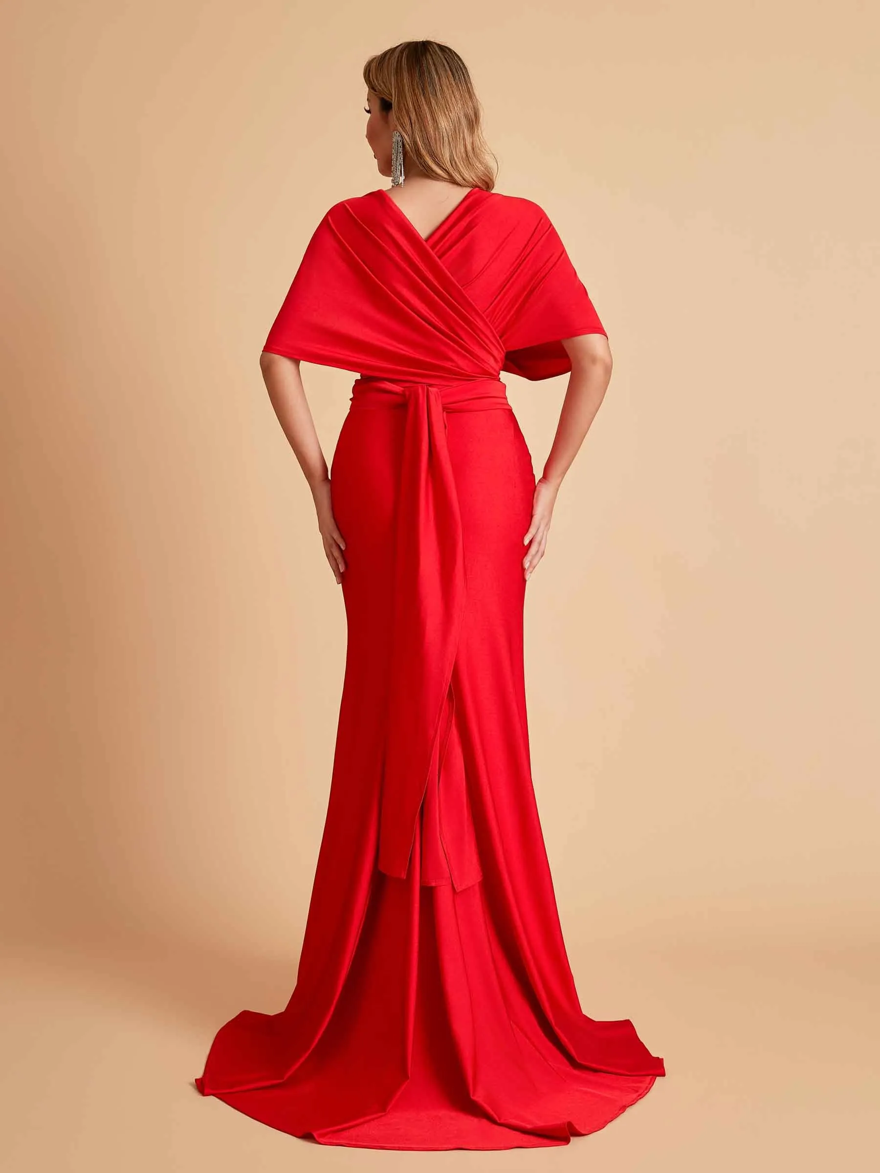 Sexy Convertible Jersey Pleats Mermaid Bridesmaid Dresses Floor Length Bridal Party Dresses
