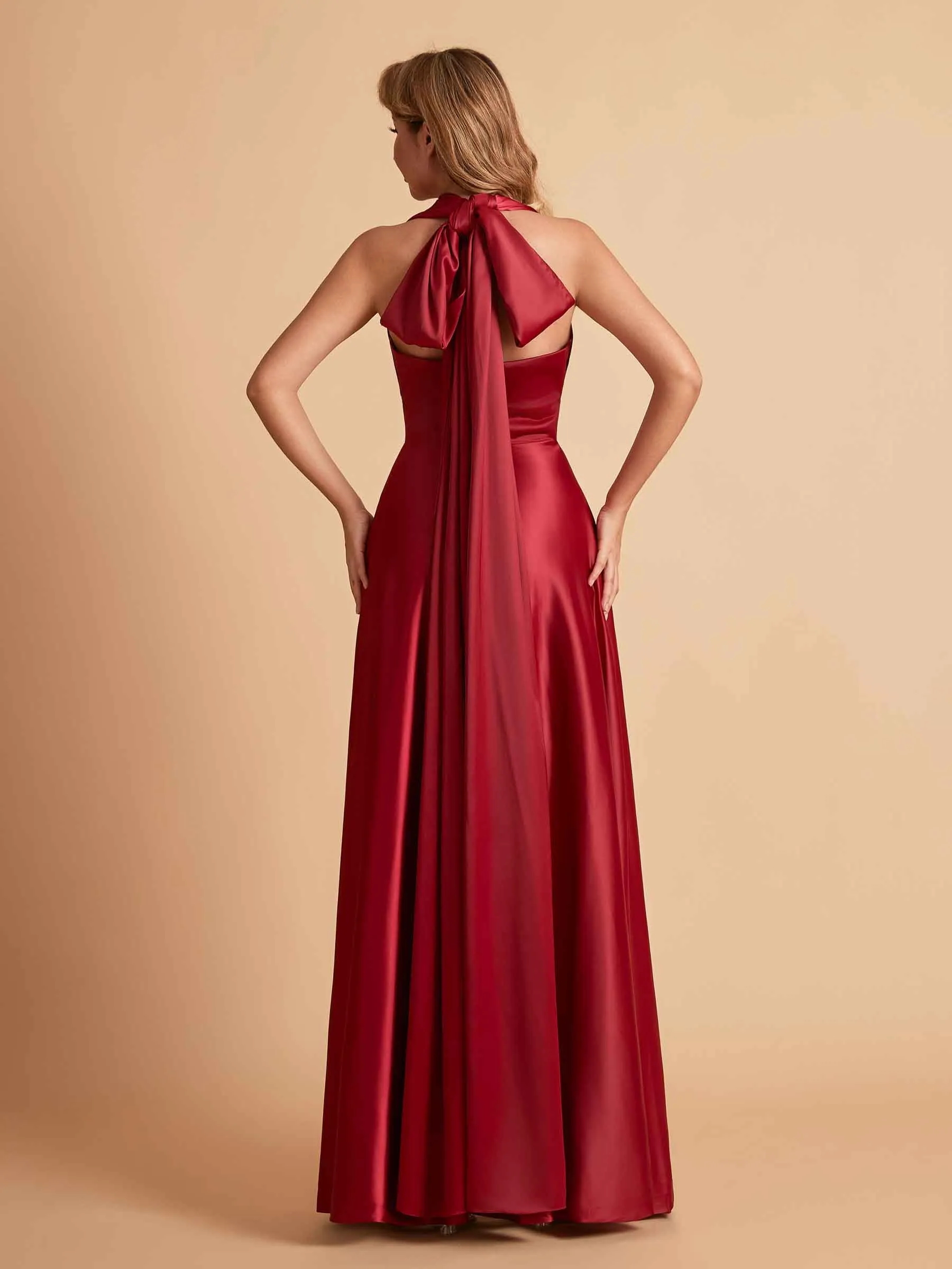 Sexy Satin A-line Convertible Side Slit Maxi Long Bridesmaid Dresses Online