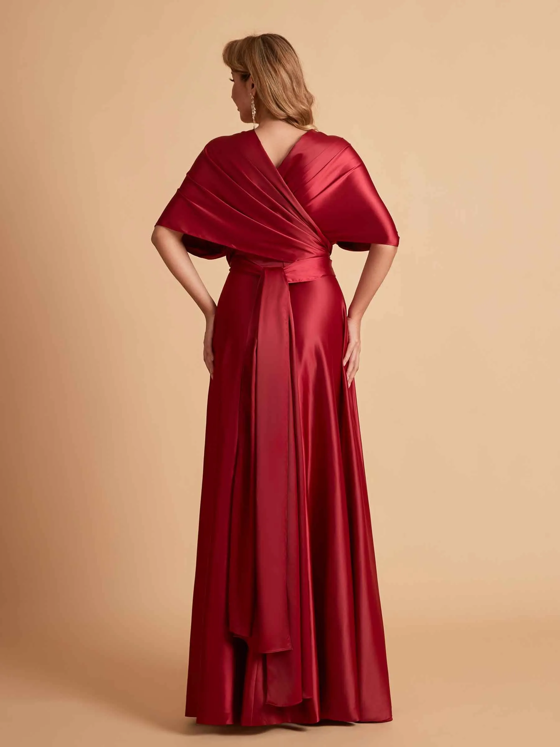 Sexy Satin A-line Convertible Side Slit Maxi Long Bridesmaid Dresses Online