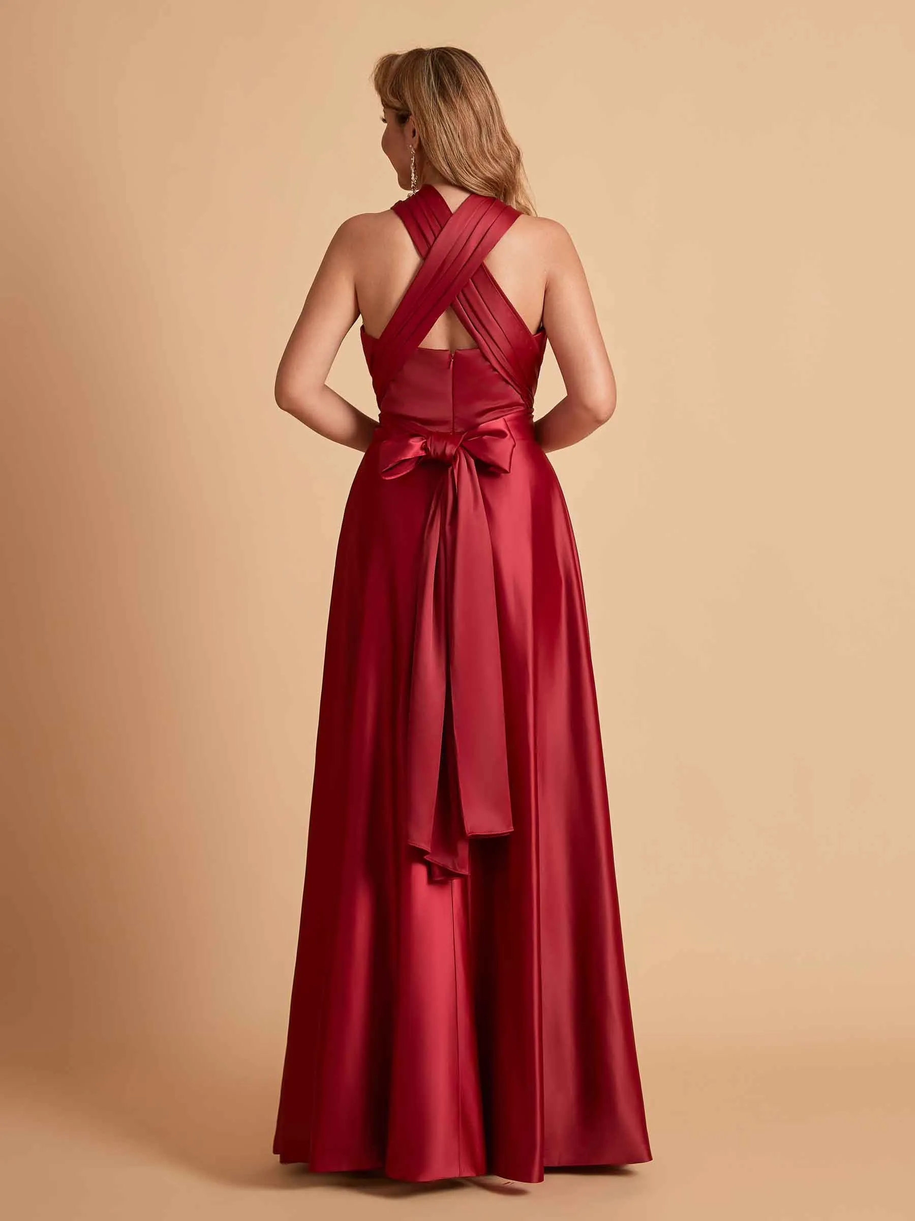 Sexy Satin A-line Convertible Side Slit Maxi Long Bridesmaid Dresses Online