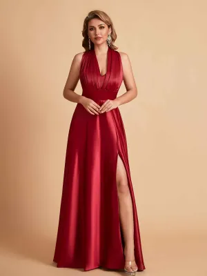 Sexy Satin A-line Convertible Side Slit Maxi Long Bridesmaid Dresses Online