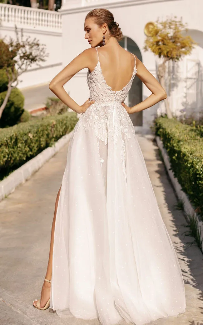 Sexy V-neck Lace A Line Wedding dress With Straps And Open Back-716327