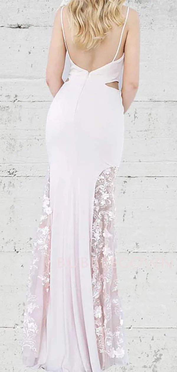 Sexy V-neck Spraghetti Straps Pink Long Mermaid Evening Prom Dresses, Cheap Custom Prom Dresses, MR7616