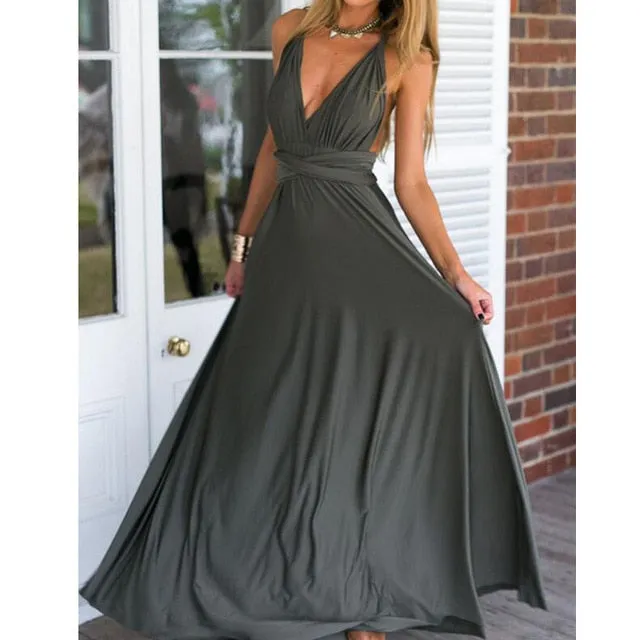 Sexy Women Multiway Wrap Convertible Boho Maxi Club Red Dress Bandage Long Dress Party Bridesmaids