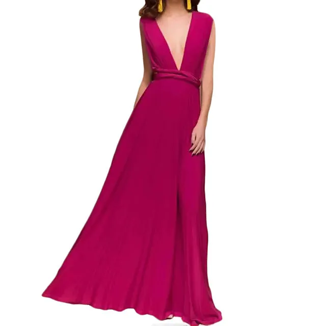 Sexy Women Multiway Wrap Convertible Boho Maxi Club Red Dress Bandage Long Dress Party Bridesmaids