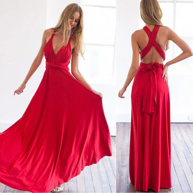 Sexy Women Multiway Wrap Convertible Boho Maxi Club Red Dress Bandage Long Dress Party Bridesmaids