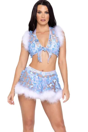 Sheer Butterfly Tie-Top with Marabou Trim