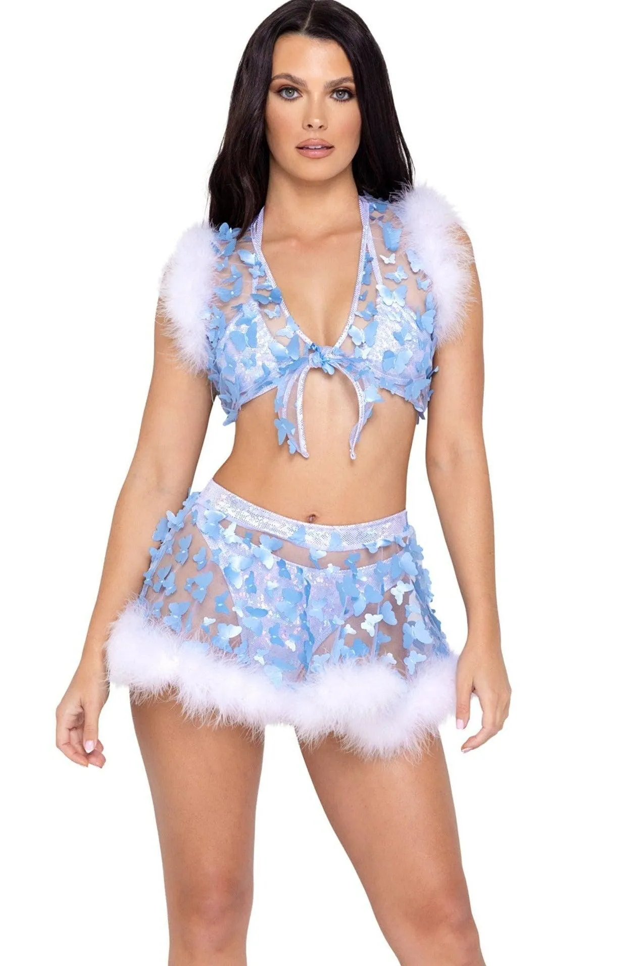Sheer Butterfly Tie-Top with Marabou Trim
