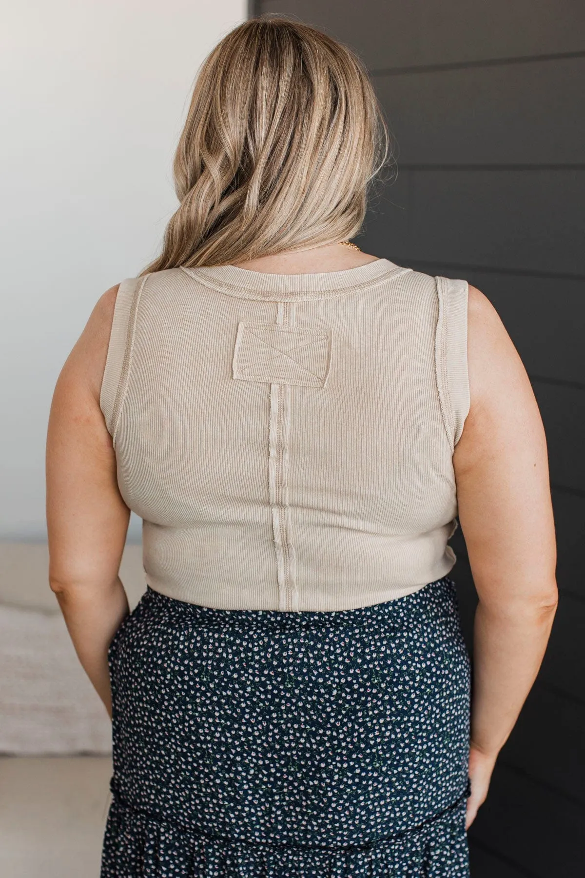 Sheer Excitement Ribbed Tank Top- Light Khaki