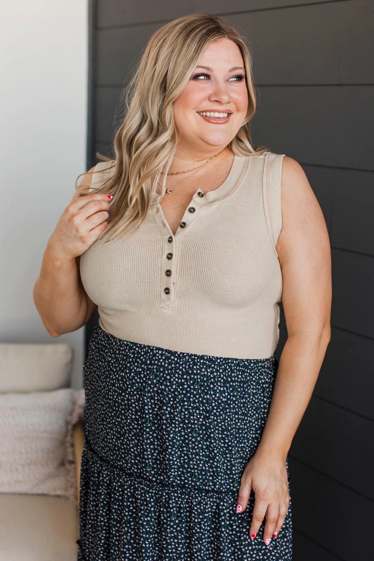 Sheer Excitement Ribbed Tank Top- Light Khaki