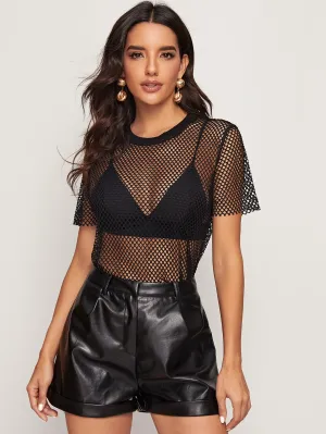Sheer Fishnet Top Without Bra