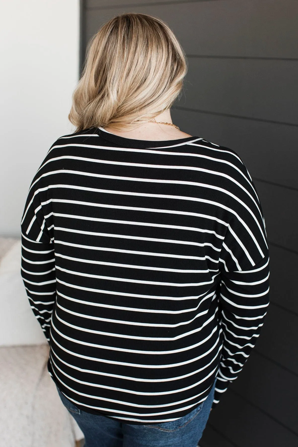 Sheer Joy Long Sleeve Striped Top- Black