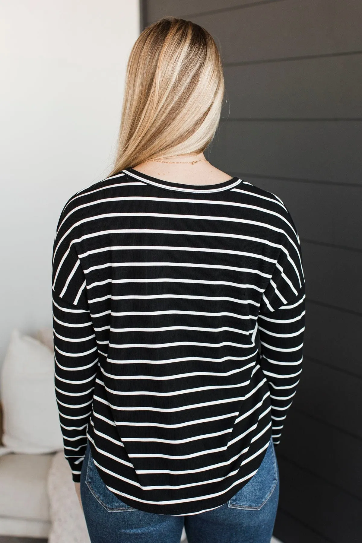Sheer Joy Long Sleeve Striped Top- Black