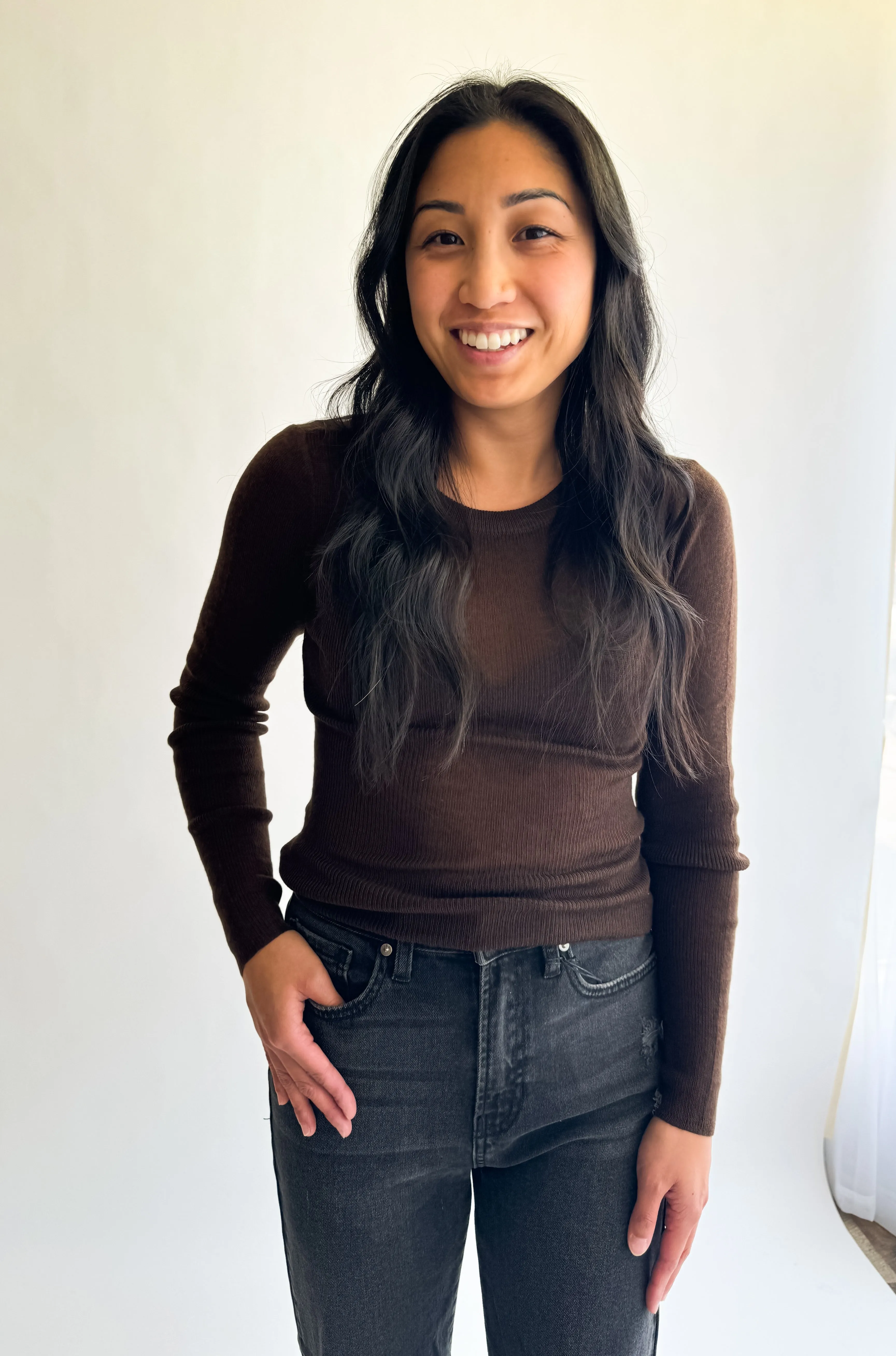 Sheer Knit Fitted Sweater