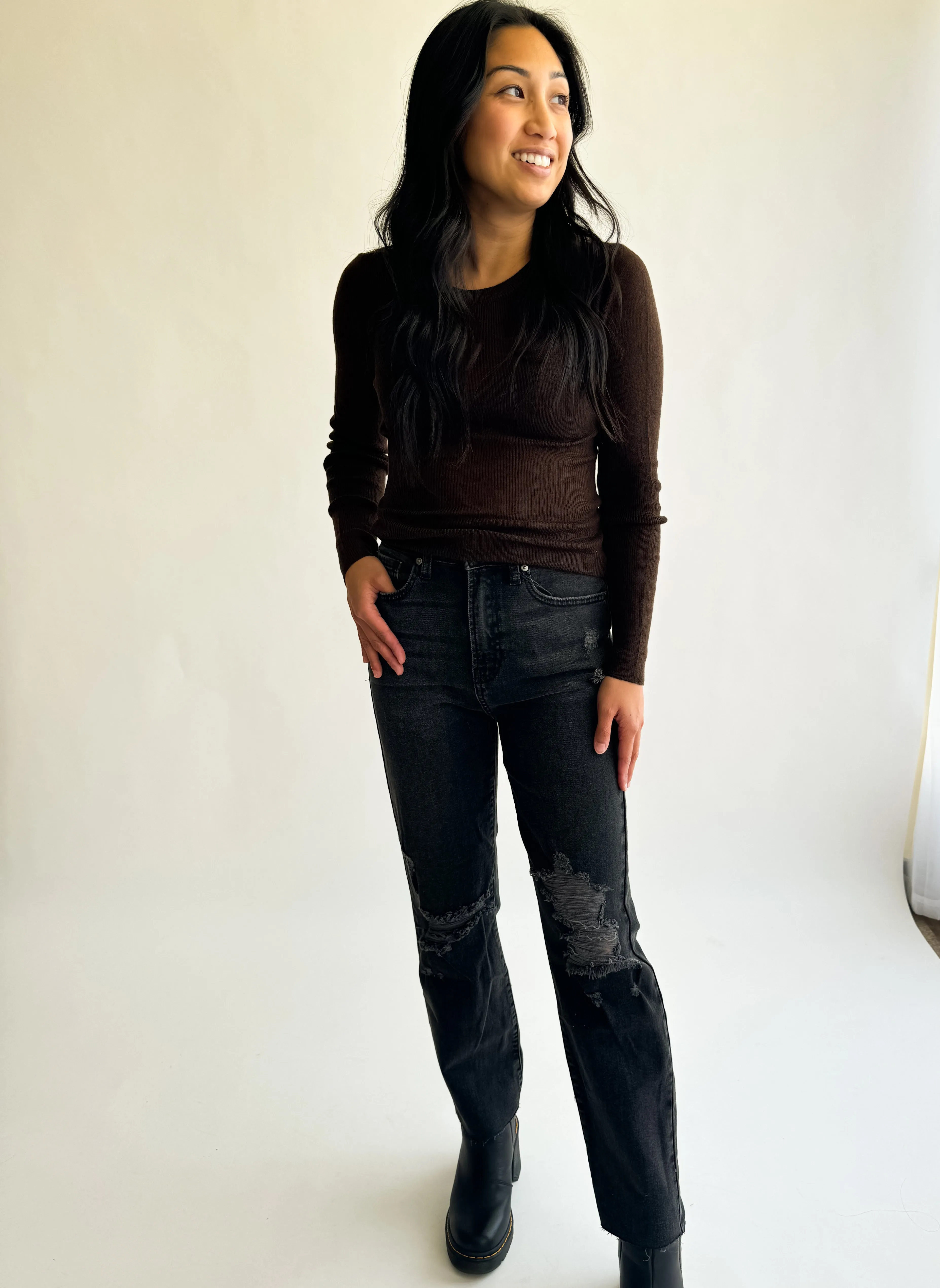 Sheer Knit Fitted Sweater