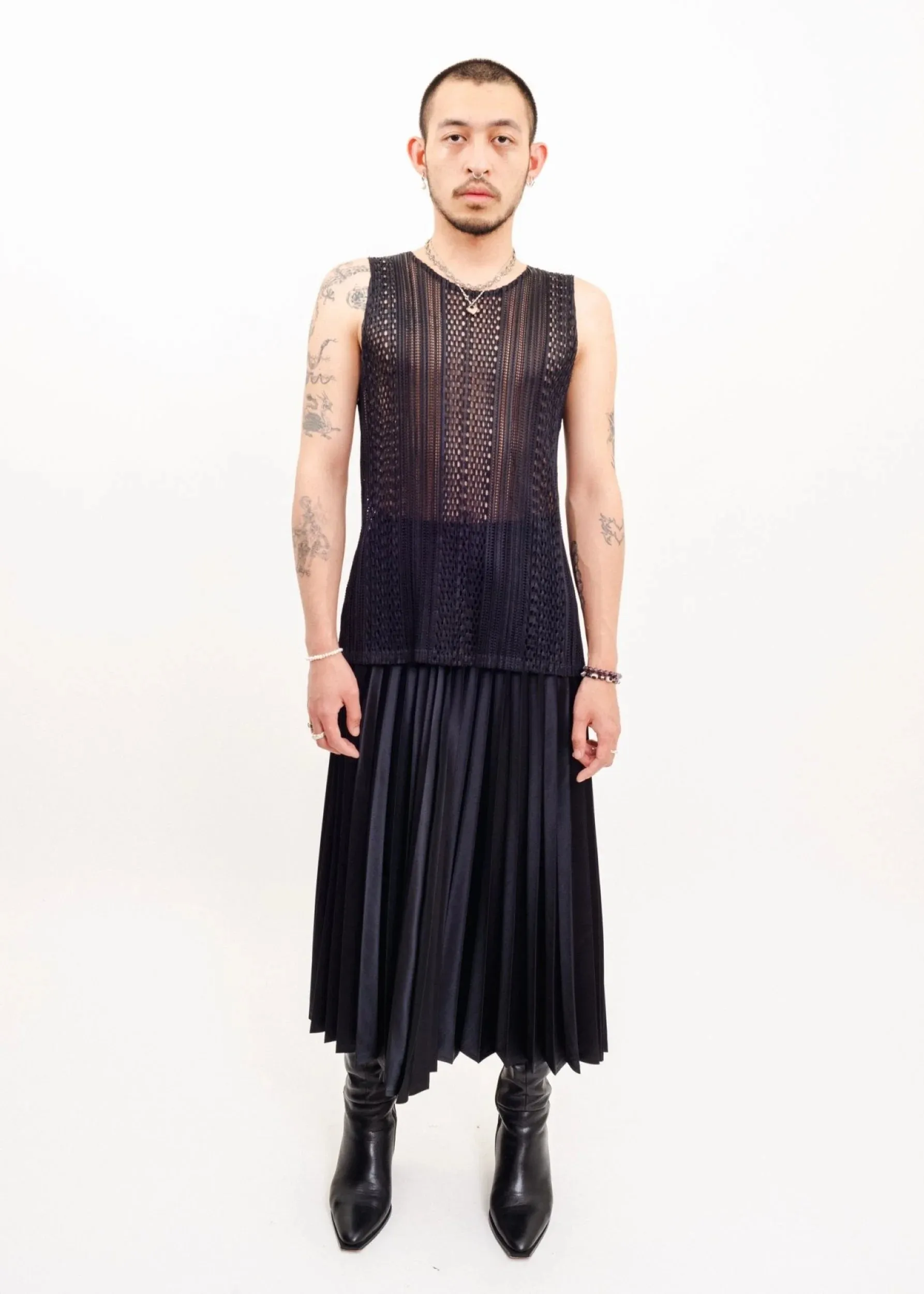 Sheer Plissé Tank Top