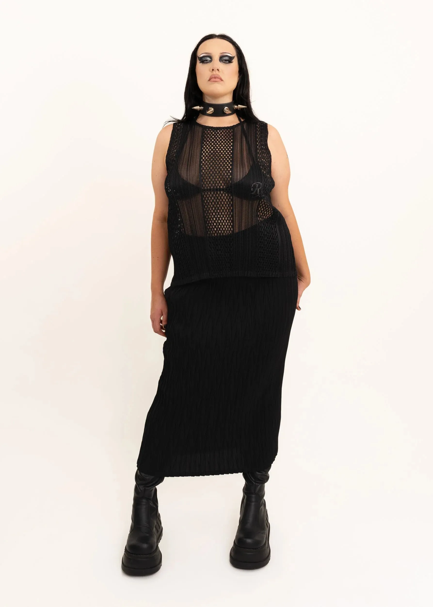 Sheer Plissé Tank Top