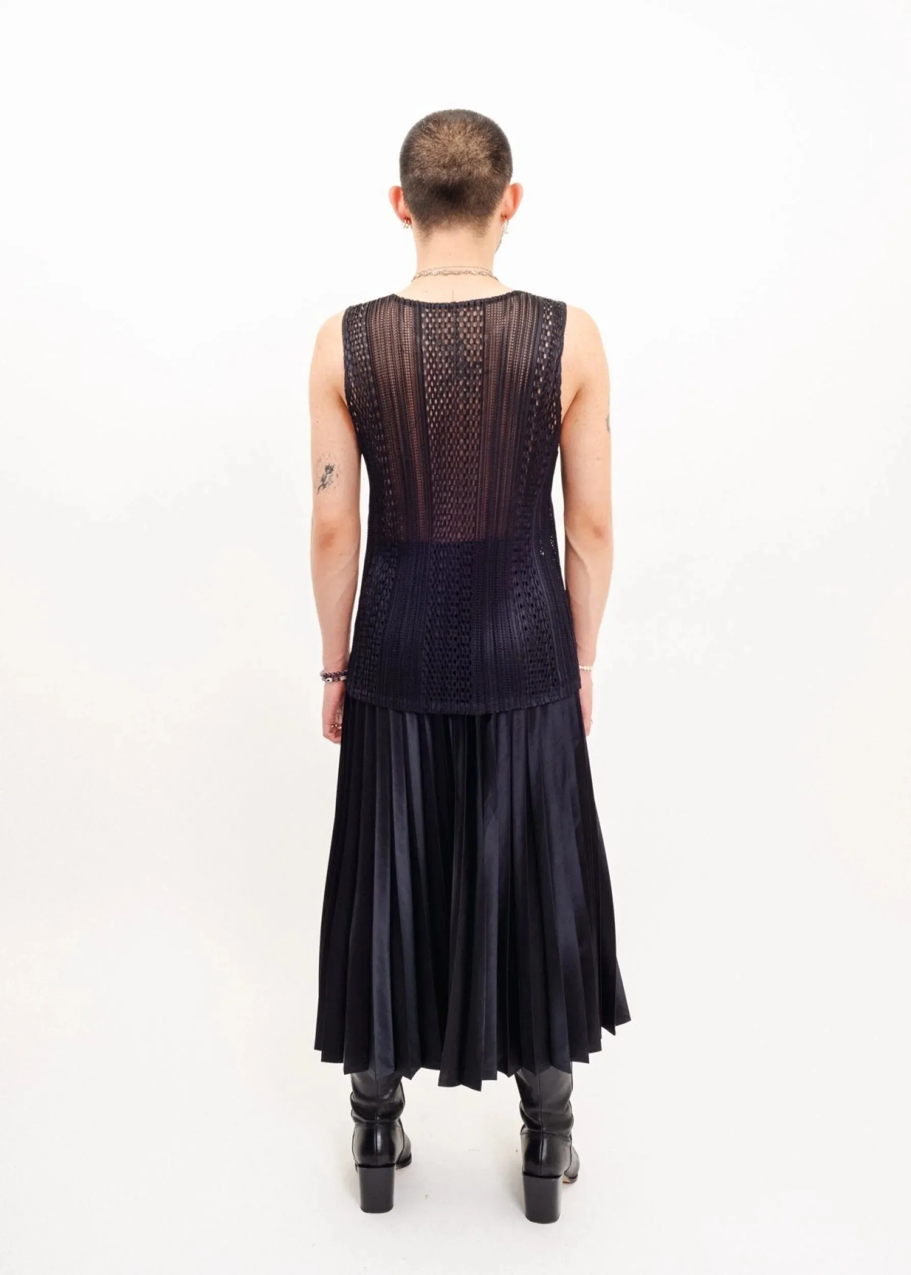 Sheer Plissé Tank Top