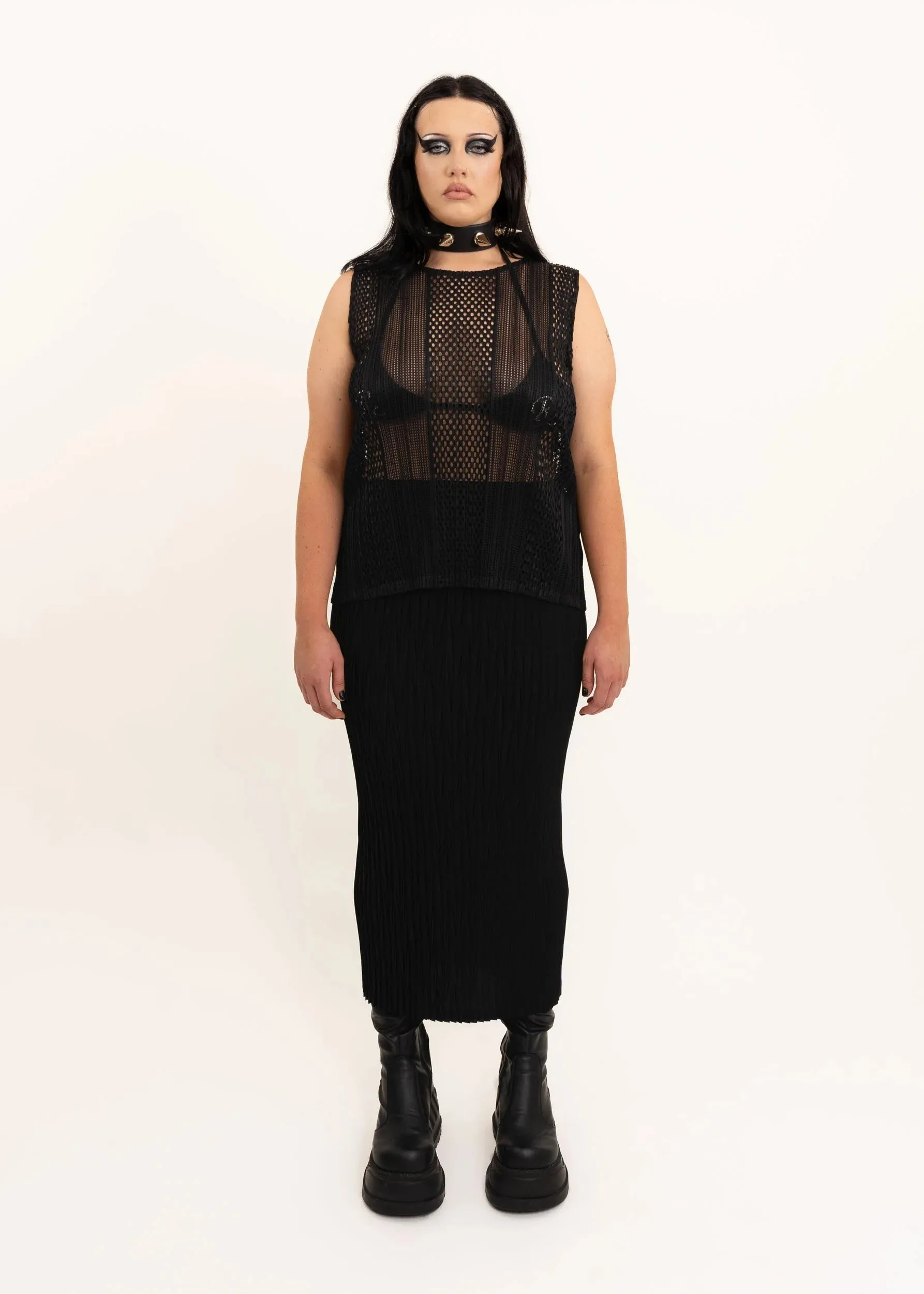 Sheer Plissé Tank Top