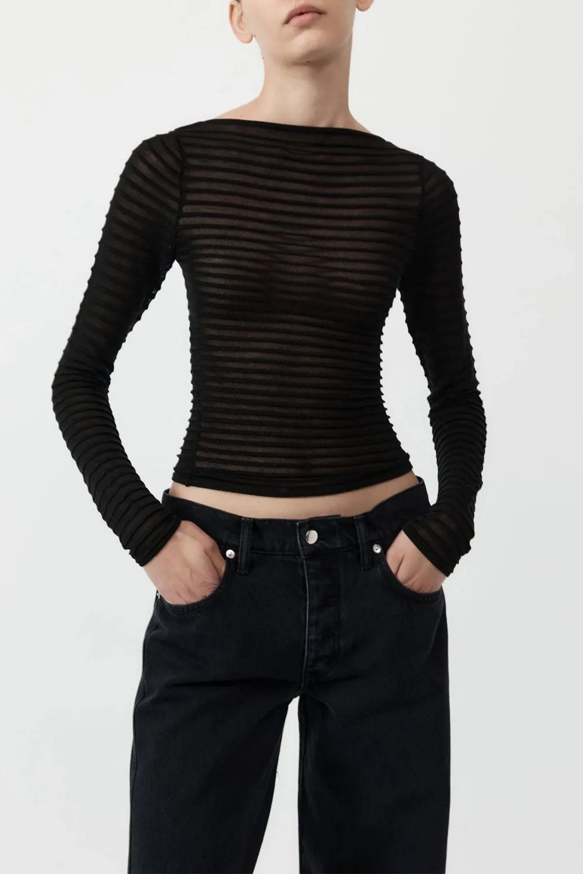 Sheer Stripe Top in Black