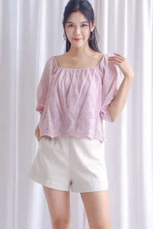 Sherlyn Eyelet Puffy Sleeve Top In Blush
