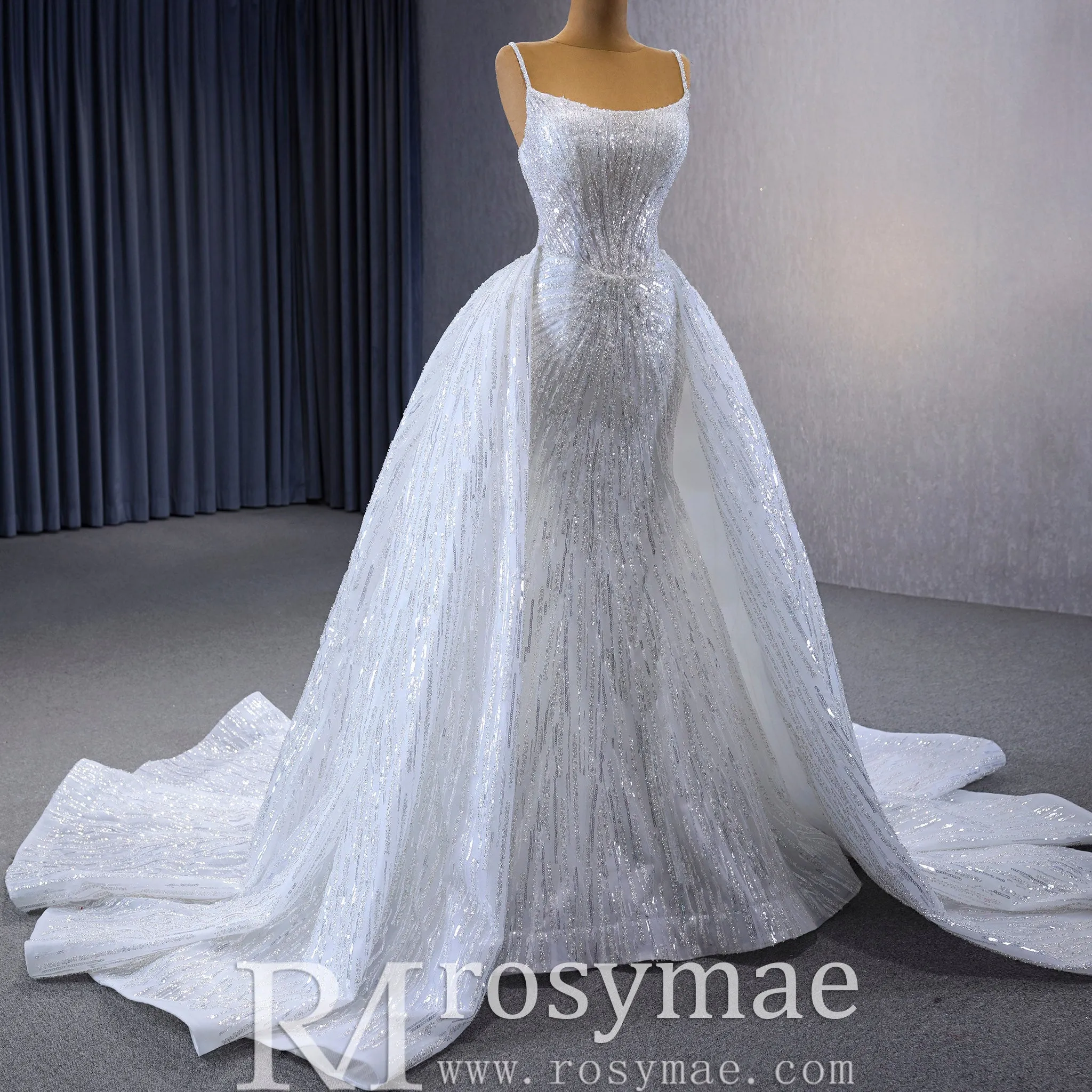 Shimmering Mermaid Wedding Dress with Detachable Train