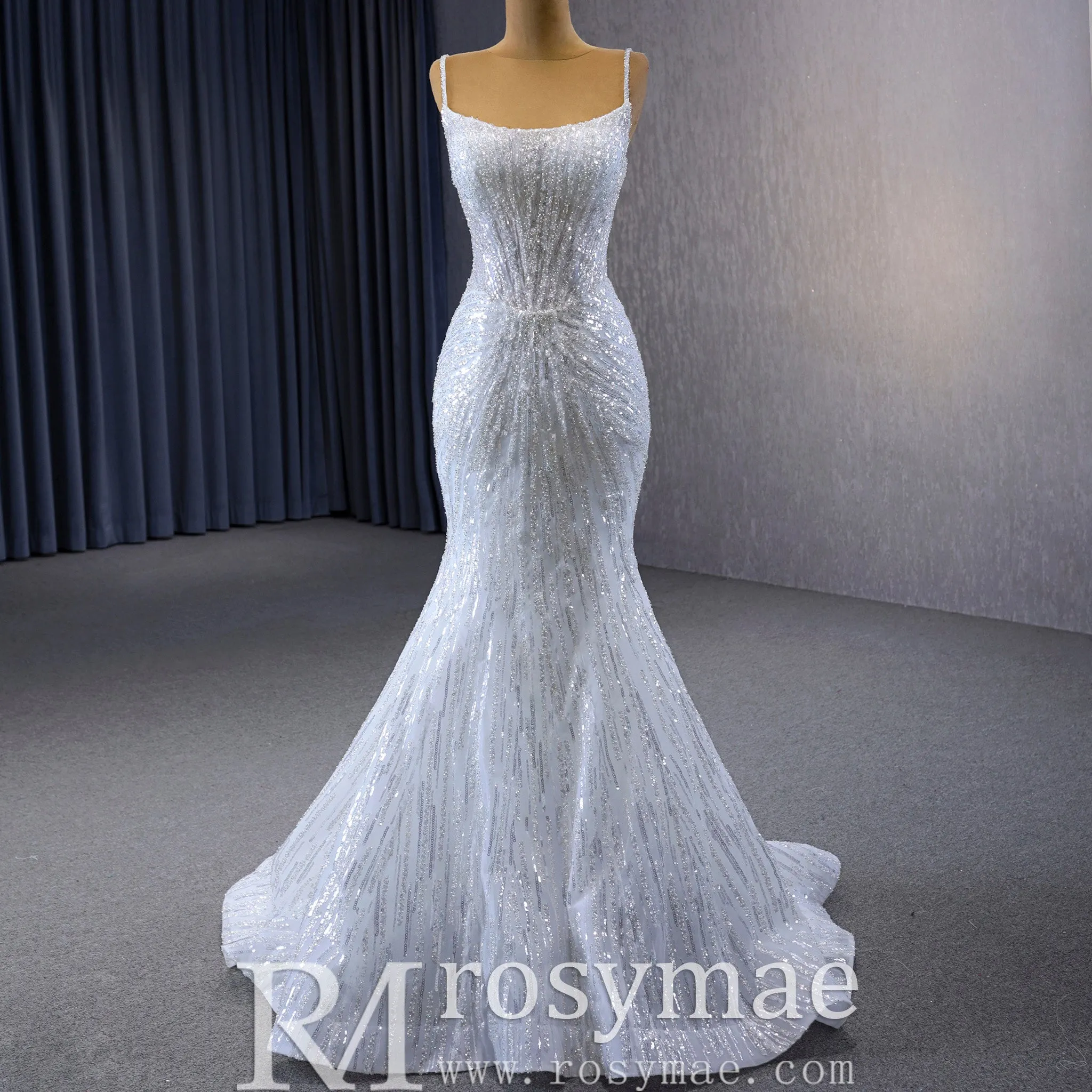 Shimmering Mermaid Wedding Dress with Detachable Train