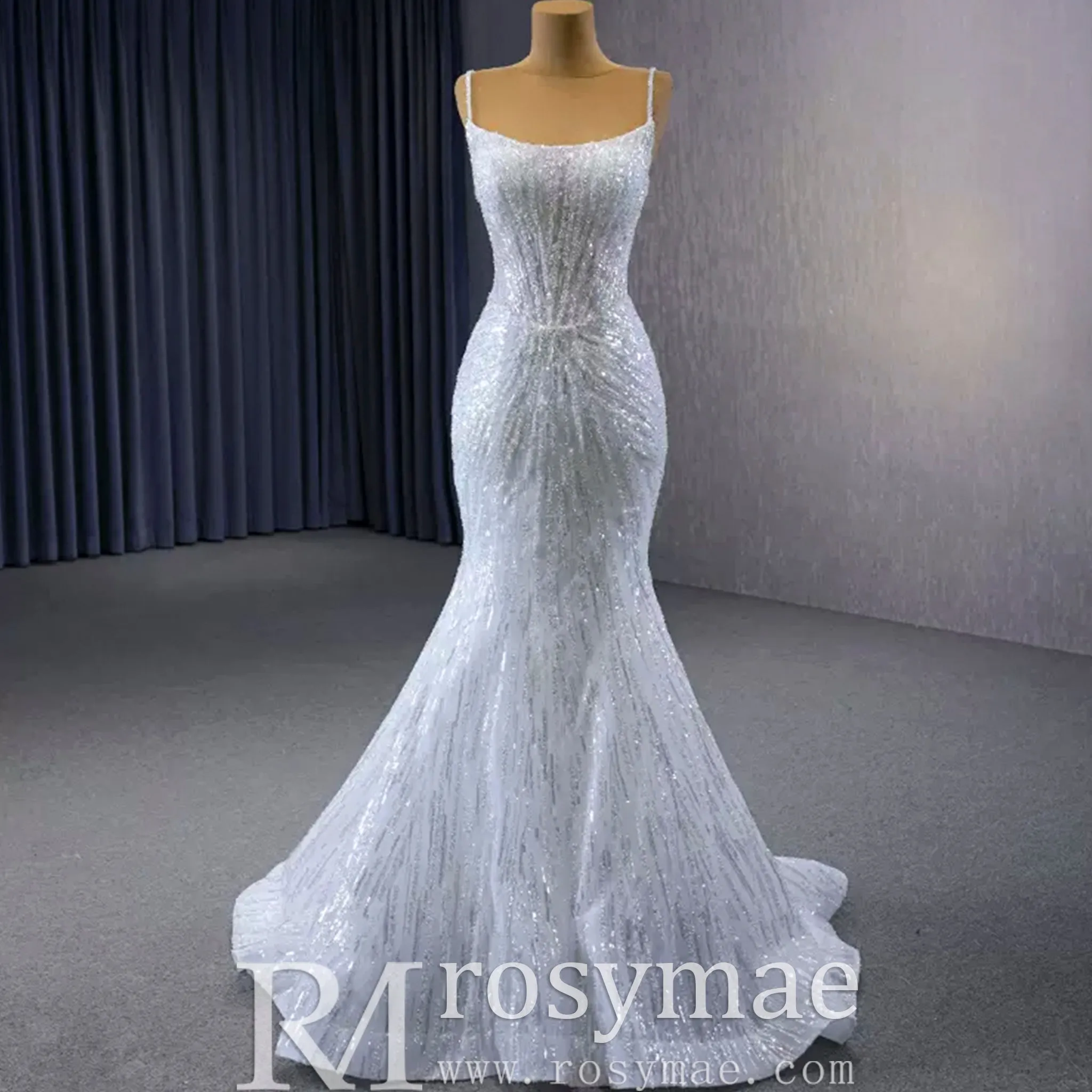 Shimmering Mermaid Wedding Dress with Detachable Train