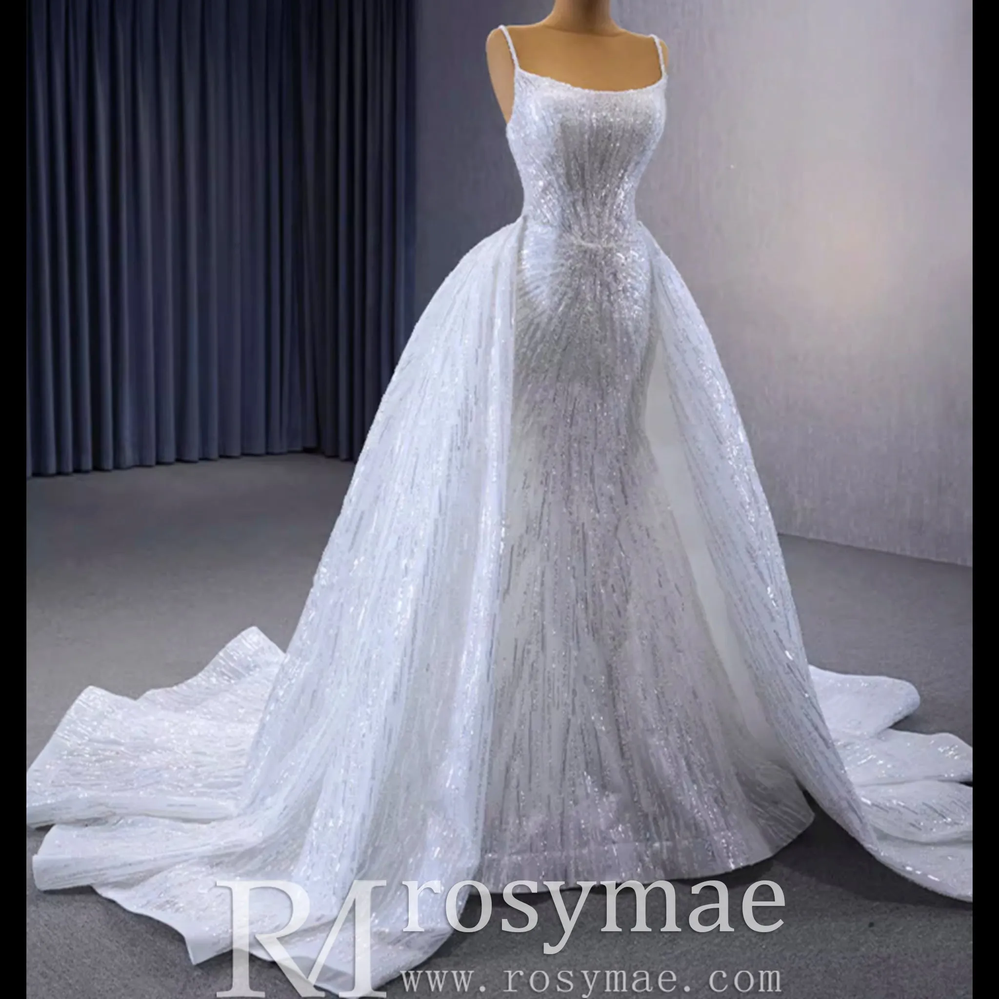 Shimmering Mermaid Wedding Dress with Detachable Train