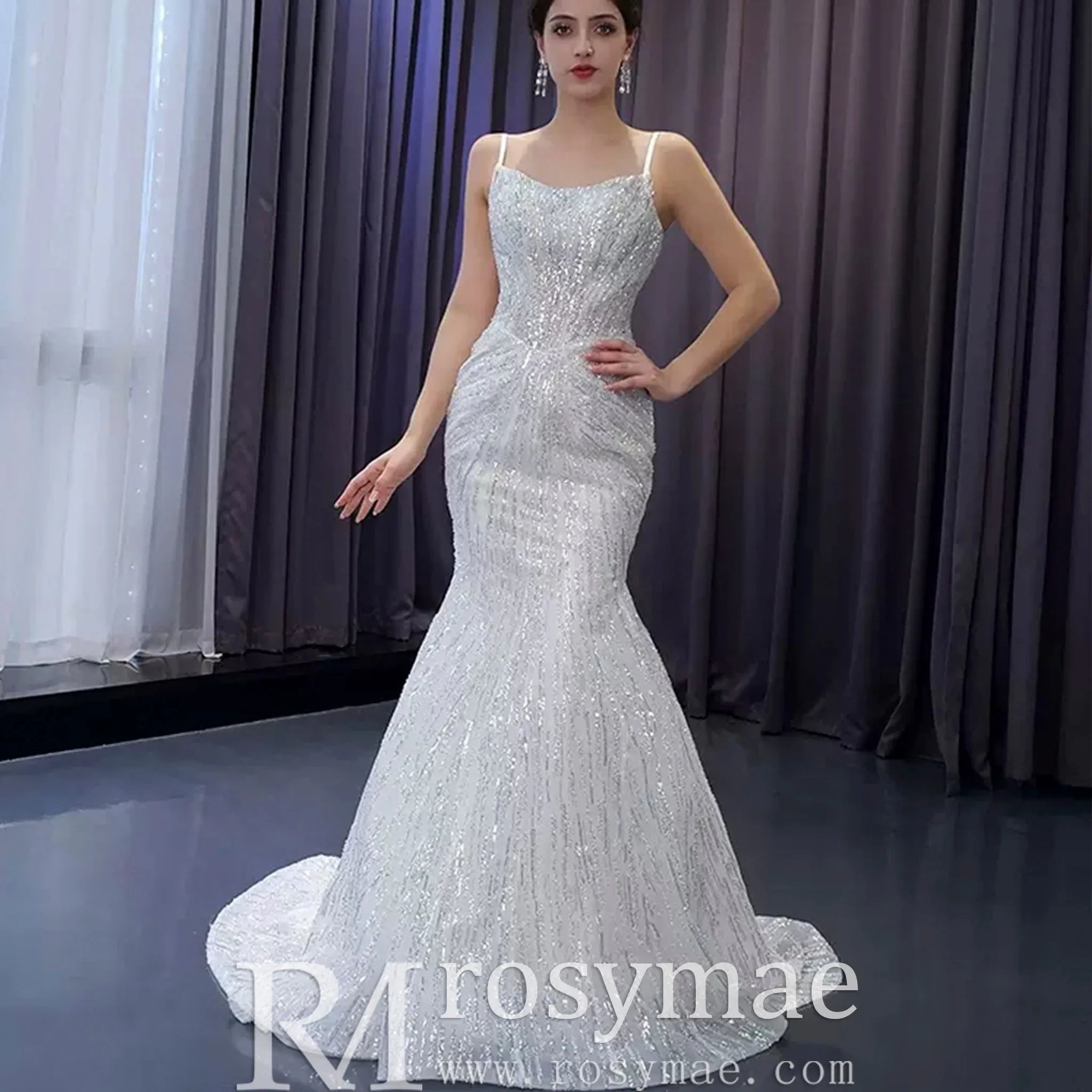 Shimmering Mermaid Wedding Dress with Detachable Train