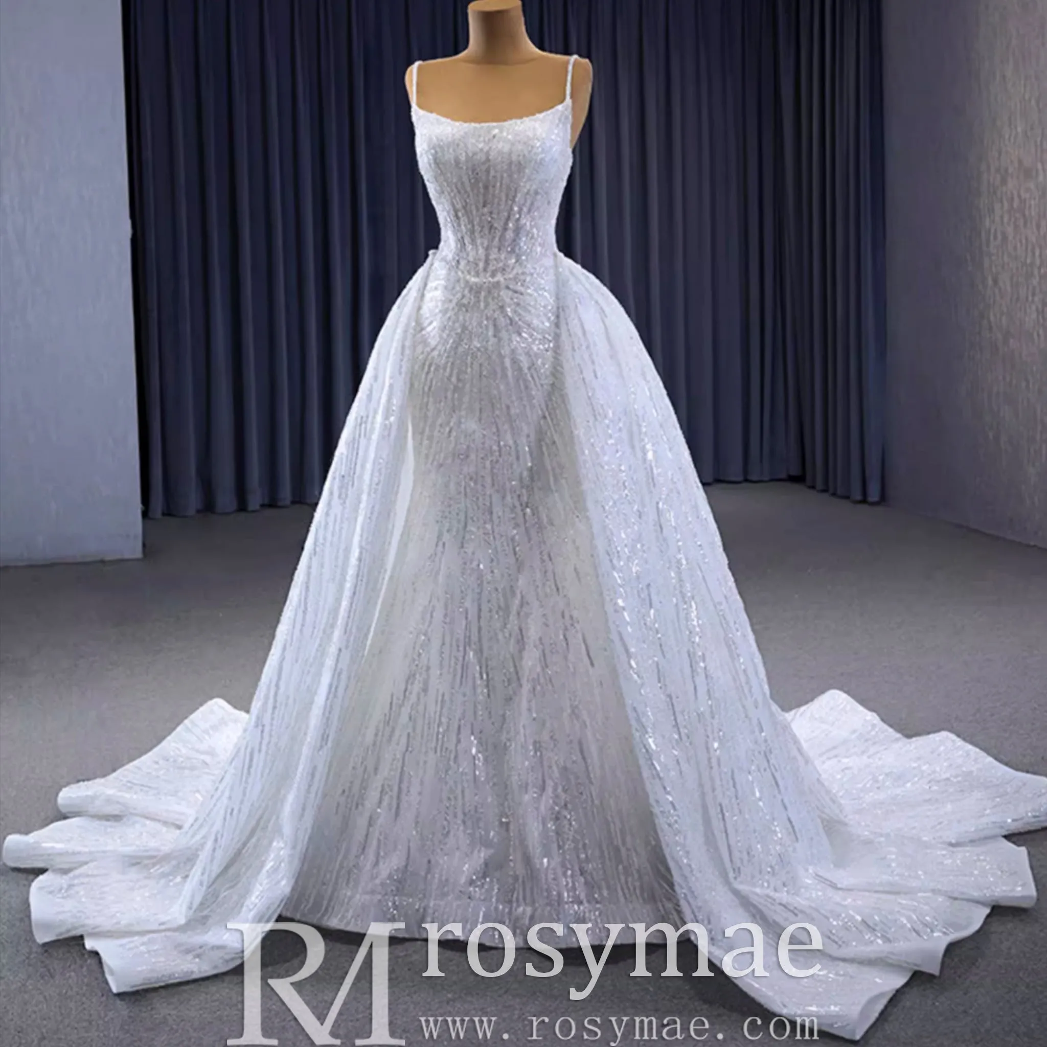 Shimmering Mermaid Wedding Dress with Detachable Train