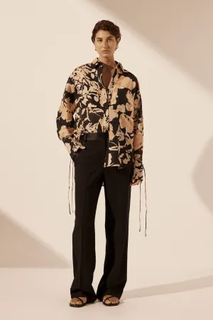 SHONA JOY Xenia Oversized Patch Pocket Shirt - Black/Apricot