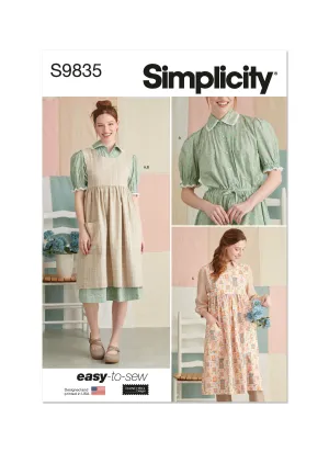 Simplicity Pattern 9835 Misses' Dress and Pinafore Apron In Two Lengths