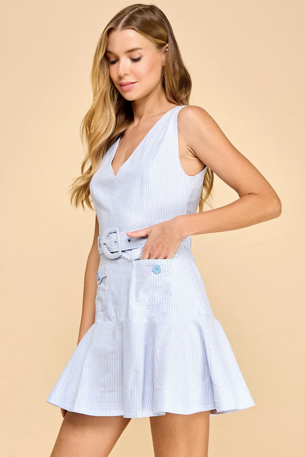 S/L Belted Flare Dress